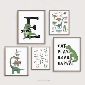 Dinosaurier Druckbare Wandkunst, Jungenzimmer Dekor, Dinosaurier Themenzimmer, Benutzerdefinierter Name, Dinosaurier Chart, Größenvergleich, personalisierter Druck
