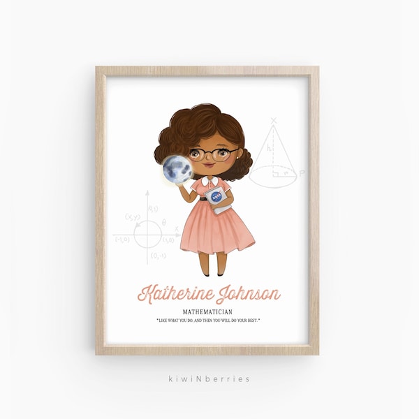 Influential Woman Print, Girls in science, Math Girl, Mathematician, Katherine Johnson Poster, Printable Digital