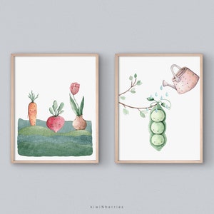 Imprimibles de jardinería, Arte de pared para niños niños, Decoración de vivero silenciada neutra, Decoraciones de bricolaje, Impresión de jardín en casa, Póster de verduras divertidas