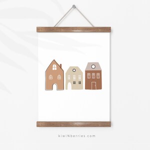 Abstracte huizen print, Neutrale kwekerij print, Baby neutrale kunst, Kwekerij printable, Nursery wall art, Nursery print, Aardse organische tinten