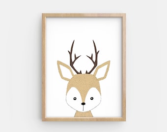 Deer print - Printable deer art - Gender neutral nursery - Neutral nursery decor - Hand drawn animals - Animal prints - Nursery art