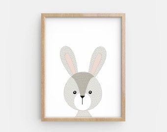 Rabbit posters - Neutral nursery decor - Cute nursery wall art - Nursery art set - Baby boy nursery art - Printable nursery art - hand drawn