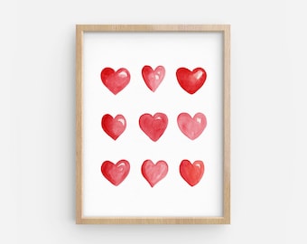 Watercolor Hearts Print: Valentine's Day Wall Art (Digital Download)