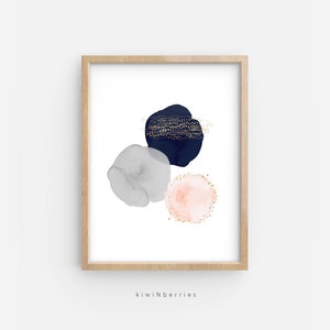 Abstract Watercolor print, Printable Abstract Art, Geometric Circles, Blush pink navy gold, Abstract Art Print, Brush Stroke Art, Room Decor