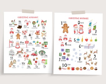 Christmas ABC 123 prints, Christmas alphabet Numbers, Holiday decorations,Christmas for kids,Fun Creative Christmas Art,Homeschool classroom