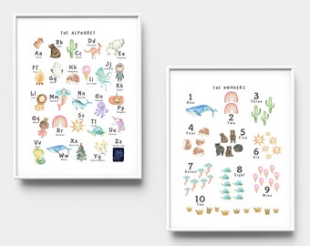 Alphabet print, Educational prints for kids, Large alphabet wall art, Numbers and alphabet,Printable alphabet,Numbers art, Playroom wall art