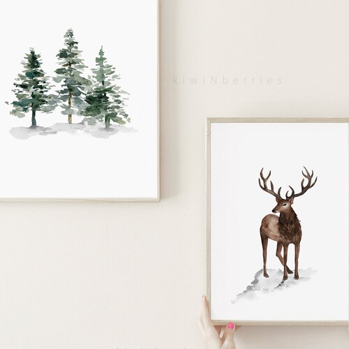 Christmas Printables Winter Wall Art Stag Deer Prints - Etsy