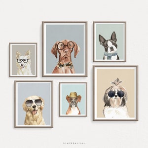 Boys Digital Wall Art, Printable Dog Portraits, Dog Breeds Posters, Funny Fun Puppy Art, Veterinarian Clinic Decor, Dog grooming Saloon