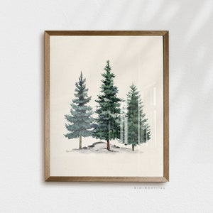 Forest Evergreen Print, Pine Trees, Holiday Winter Decorations, Christmas Digital Art, Printable Tree Poster, Winter Pines Wall Art