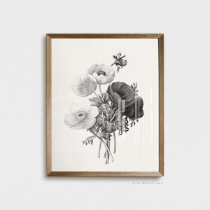 Blumenstrauß Skizze, Botanische Kunst Digital, Pflanzen Zweige Blumen, Vintage Blumen Zeichnung, Neutral gedämpft, Bauernhaus Dekorationen, Druck Poster