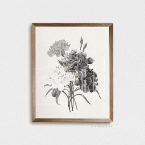Blumenstrauß Skizze, Botanische Kunst Digital, Pflanzen Zweige Blumen, Vintage Blumen Zeichnung, Neutral gedämpft, Bauernhaus Dekorationen, Druck Poster