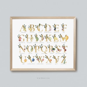 Vegan Print, Ethical Artwork for Kids, Vegan Alphabet Poster, Digital Printable, Veggies and Fruits ABC