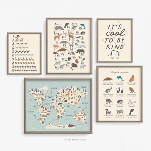 Lernposter Set, Mentale Gesundheit und Inklusion für Kinder, Klassenzimmer Wandkunst, druckbare digitale, Neutrale Boho Poster, Tier Karte