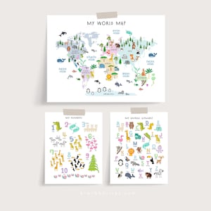 Weltkarte Druck für Kinder, Animal World Karte Druck, Kinderzimmer Deko, Kinder Kunstdruck, Spielzimmer Kunst, Weltkarte Illustration, Bildung