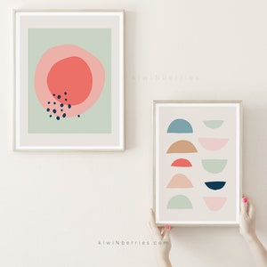Set of 2, Pastel museum poster, Color Block Art Prints, Mint abstract artwork Mid Century modern, Green Pastel midcentury geometry art print