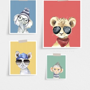 Hipster Tier Drucke, Coole Tiere Wandkunst,KinderZimmer Dekor,Tier Druckbares,Lustige Drucke für Kinder,Kinder Kunstdrucke,Lustiges Poster