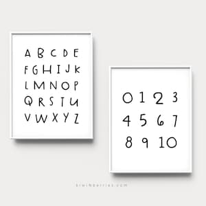 Minimalistischer Alphabet Druck, Monochrome Spielzimmer, Schwarz weißEr Lerndruck, Schwarz-Weiß Alphabet Druck, Einfache monochrome Wandkunst,