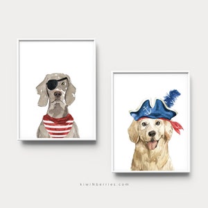 Boy's room Wall art, Cool Hipster Dog prints, Dog Poster Art, Dogs dressed as pirates, Pirate themed room, Dog printables, Toddler boy gift