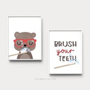 Fun Kids Wall Art, Decoración del baño, Impresión de cepillarse los dientes, Arte infantil imprimible, Imprimibles en el baño, Rutina nocturna, Cepillarse los dientes