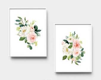 Farmhouse nursery decor, Blush pink florals, Pink flowers, Printable wall art, Baby girl nursery, Farmhouse decor, Baby shower gift