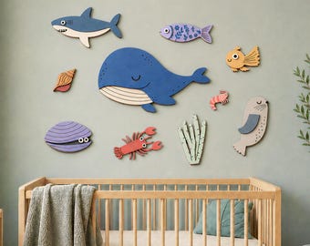 Ocean Animal Laser Cut Files SVG, Whale Shark Turtle Sea Creature Bundle | Glowforge xTool LightBurn DXF EPS Ai Cricut