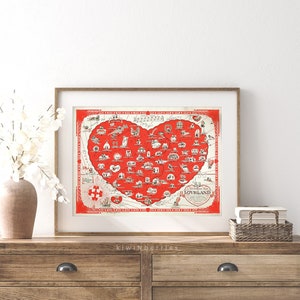 Loveland Karte Print, druckbare Vintage Illustration, Valentinstag Liebe Karte, rotes Herz bildliche Karte, Valentinstag Geschenk Art Print, Digital