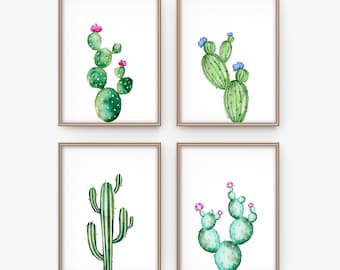 Watercolor Cactus Print Set of 4: Botanical Wall Art (Digital Art)