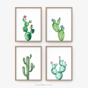 Kaktus Druckset - Druckbares Kaktus 4er Set - Botanische Drucke - Kaktus Poster - Aquarelldrucke - Kaktus Wandkunst - Digitale Kunst