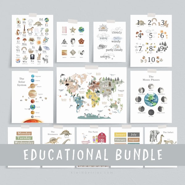 Set of Educational Posters, Montessori classroom Decor, Educational Printables,Learning Print set,Home School Printables,Playroom art prints