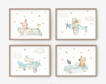 Boy Nursery Decor, Boy Baby shower gift, Nursery wall art, Nursery printable, Boy printable decor, Cars and planes, Animals riding