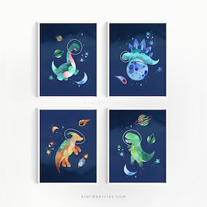 Dinosaur Nursery wall art, Space wall art, Dinosaur prints, Moon Space Dinosaurs, T-Rex Nursery print, Boys bedroom art, Space Nursery decor