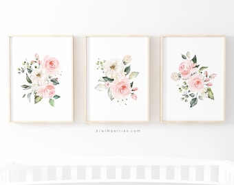 Blush Pink Floral Nursery Print Set: Farmhouse Decor (Digital Download)