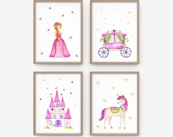 Princess Unicorn Watercolor Art Prints: Nursery Decor (Digital Download)