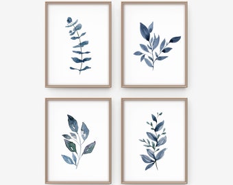 Indigo Botanical Art Print Set: Blue Leaves Illustration (Digital Download)
