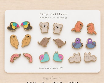 Animal Earring SVG Bundle, 9 Wooden Designs, Laser Cut Files for Makers, Critter Jewelry, Cutting Glowforge Cricut
