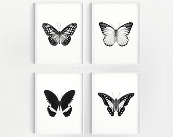 Monochroom vlinderprintset: minimalistische muurkunst (digitale download)
