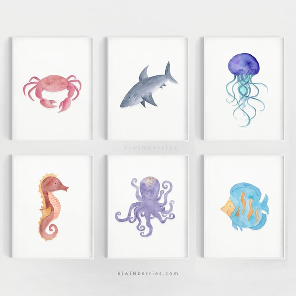 Sea Creature Watercolor Print Set: Ocean Nursery Decor (Digital Download)