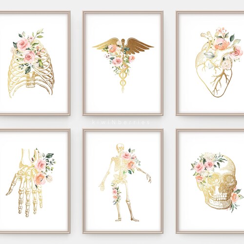Medical Art Set Floral Anatomy Art Doctor Office Decor Etsy