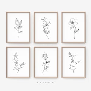 Minimalist decor, Line plant botany print, Pencil leaf drawings, Contour botanical art, Botanical prints, Minimalist prints, Black and white
