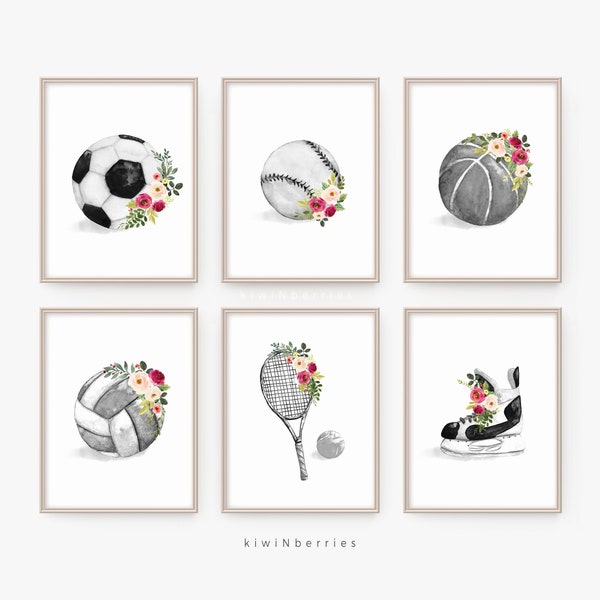 Sport Prints, Girl's room decor, Teenage Sporty Girl Art, Printable DIY, Flowers Florals, Sports Room, Active Girl wall art, Modern Room