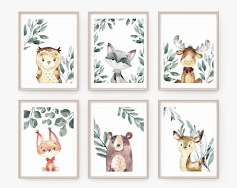 Gender neutral nursery art - Baby shower gift - Nursery art set - Nursery prints - Nursery posters - Woodland animals - Watercolor wall art
