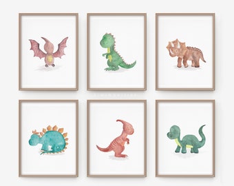 Dinosaur print set - Boys nursery decor - Cute dinosaur prints - Watercolor prints - Nursery decor - Printable boys gift - Dinosaur artwork