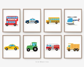 Transportation prints, Baby boy room decor, Boy wall prints, Printable transport art, Downloadable boy gift, Transport themed nursery