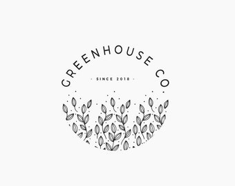 Premade logo design, Round botanical logo, Greenery logo, Farmhouse greenhouse, Circle logo design, Black and white, watermark logo