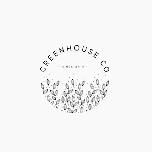 Premade logo design, Round botanical logo, Greenery logo, Farmhouse greenhouse, Circle logo design, Black and white, watermark logo