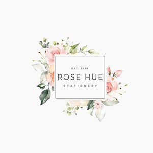 Premade logo design, Professional logo, Feminine logo, Branch vine flower, Square logo, Rose pink floral logo, Flowers spring happy,