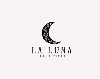 Bohemian Moon Logo Design: Hand-Drawn Leaves (Digital File)