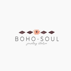May include: A logo for a jewelry studio called "BOHO-SOUL". The logo features a stylized geometric design in shades of pink and brown.