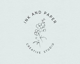 Botanical Flower Logo Design: Hand-Drawn Oval, Small Business (Digital File)