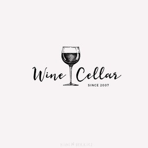 May include: Black and white illustration of a wine glass with the text "Wine Cellar Since 2007".